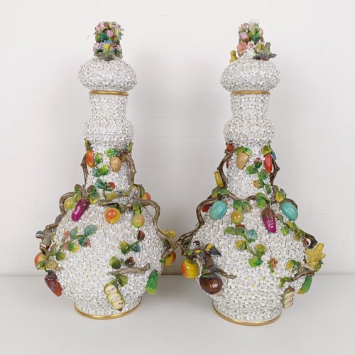 1263 - A large pair of Meissen style Schneeballen baluster vases and covers, 48 cm high (2)