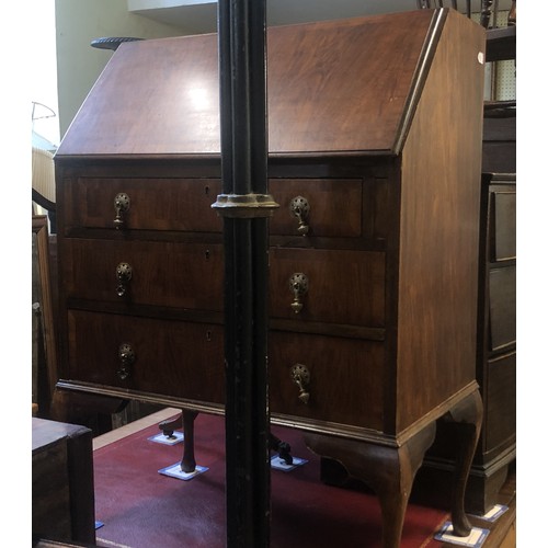 1371 - A mahogany bow front chest, having two short and two long drawers, 89 cm wide, a bureau and two tabl... 