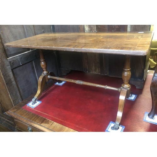 1371 - A mahogany bow front chest, having two short and two long drawers, 89 cm wide, a bureau and two tabl... 