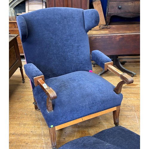 1538 - A Continental adjustable mahogany armchair, and a matching stool