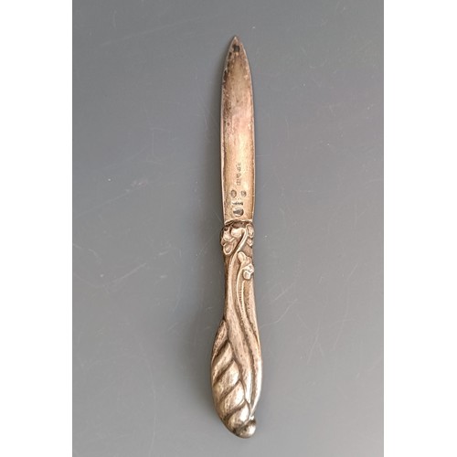 15 - A Georg Jensen silver paper knife, with a leaf handle, 16.5 cm