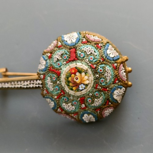 163 - A micro-mosaic brooch, in the form of a banjo, a plated vesta, in the form of a cello and three othe... 