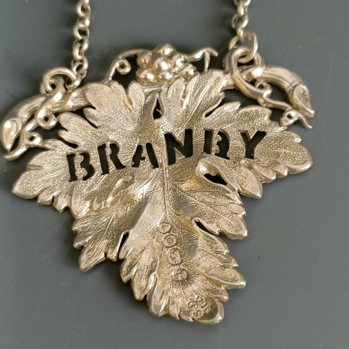 167 - A silver decanter label, Brandy, in the form of a vine leaf, London 1829