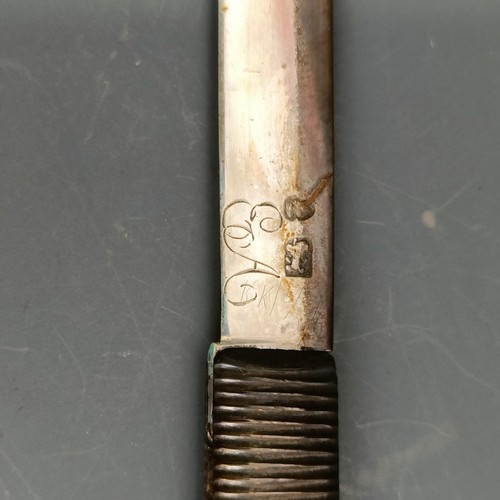 180 - An early 19th century silver and mother of pearl fruit knife, initialled, with a travelling case