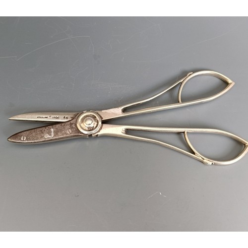 196 - A pair of sterling silver and steel grape scissors, 2.6 ozt (all in)