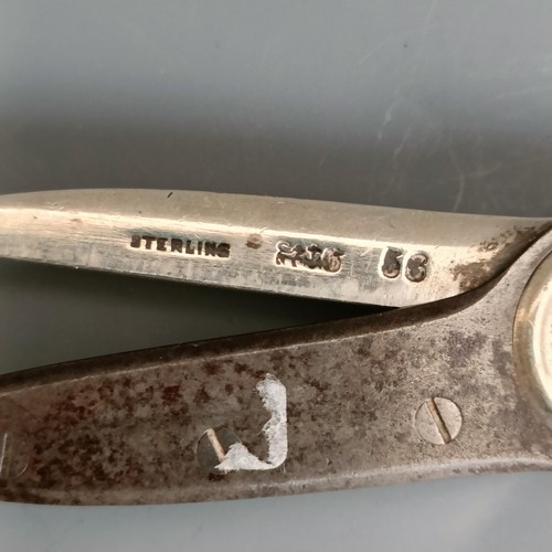 196 - A pair of sterling silver and steel grape scissors, 2.6 ozt (all in)