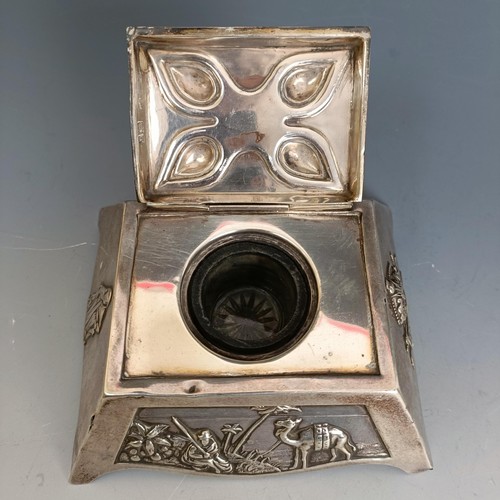 233 - A silver inkwell, decorated a camel and other motifs, commemorating Edward VII coronation, 1902, Lon... 