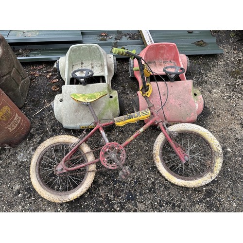 4 - A child's Doro 76 BMX bicycle, and two plastic pedal cars