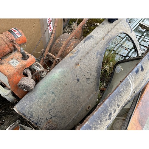 7 - Assorted body panels, spares and items, from a Triumph TR4/4A/5, barn stored (qty)