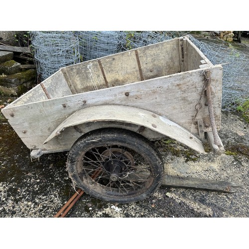 8 - An old trailer, probably based on an Austin 7, with springs and wire wheels, barn stored