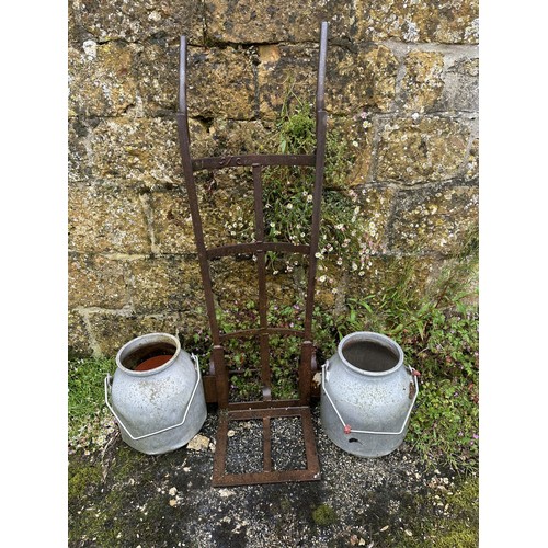 13 - A metal sack truck and two aluminium milk pails (3)