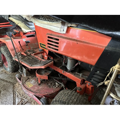 48 - A Westwood T130 ride on lawn mower, with a grass box and small trailer, barn stored, with key