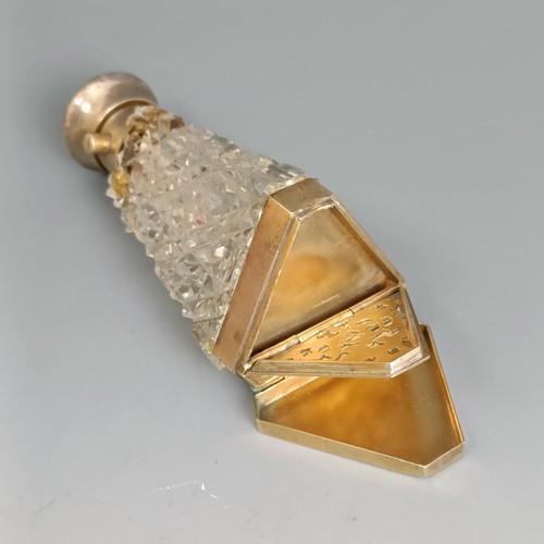 249 - A late Victorian cut glass and silver gilt coloured metal combined scent bottle and vinaigrette, of ... 