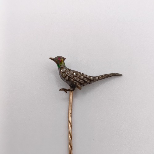 563 - A late 19th/early 20th century stick pin, in the form of a pheasant