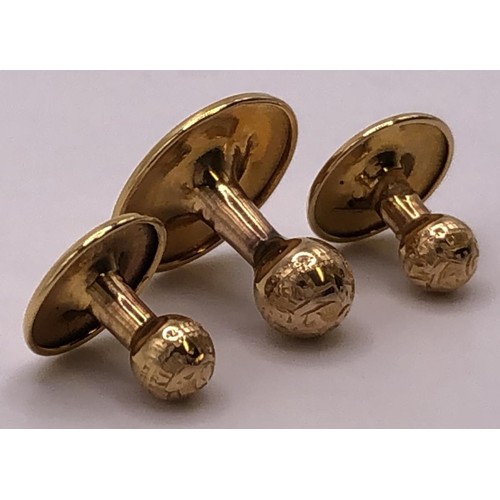 627 - A set of three 9ct gold dress studs, 1.9 g, cased