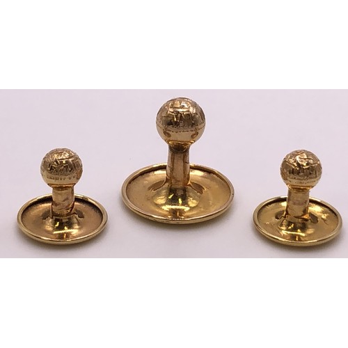 627 - A set of three 9ct gold dress studs, 1.9 g, cased