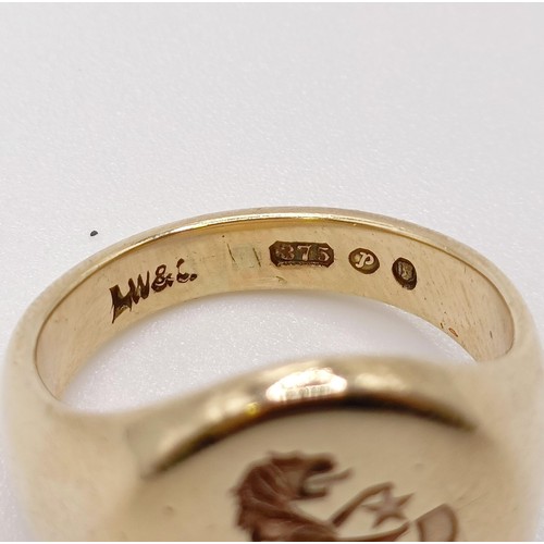 650 - A 9ct gold signet ring, ring size I, 8.1 g