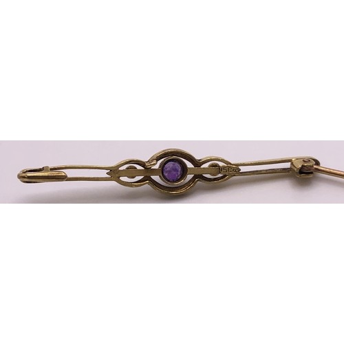 662 - An late 19th/early 20th century, 9ct gold and seed pearl bar brooch, three other bar brooches, and a... 