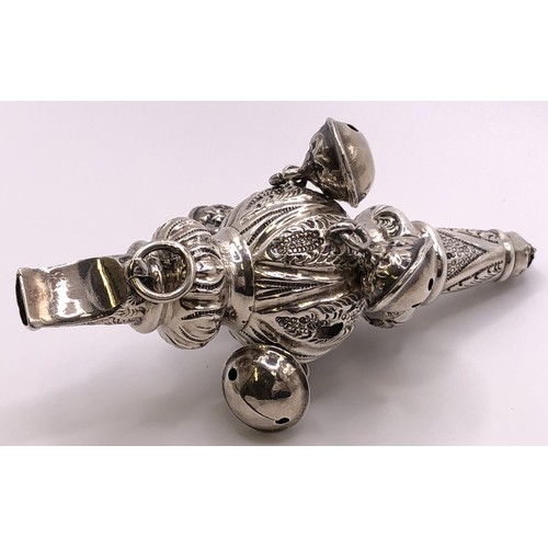 289 - A late 19th/early 20th century silver coloured metal baby's whistle/rattle