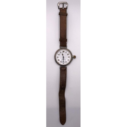 762 - A 1920s gentleman's silver wristwatch, with a later leather strap