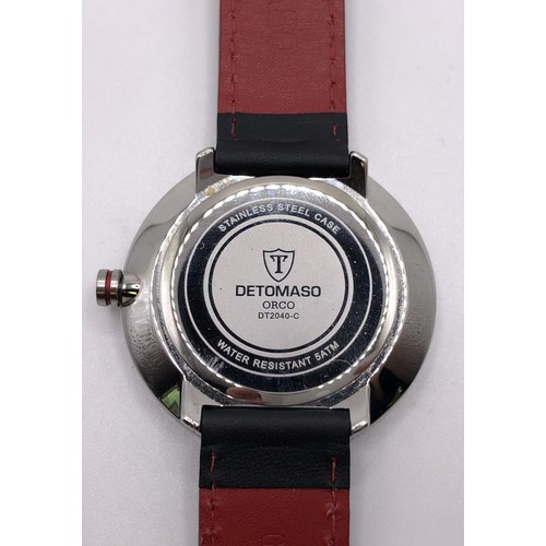 769 - A gentleman's Detomaso Orco wristwatch, with a leather strap, boxed with paperwork