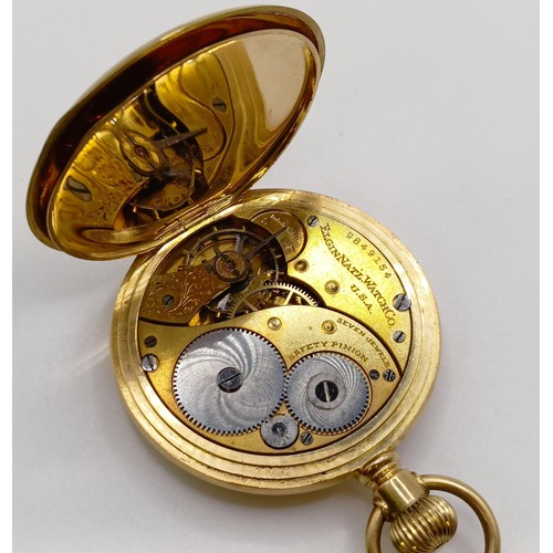 770 - An 18ct gold and blue enamel Elgin half hunter pocket watch, with an enamel dial