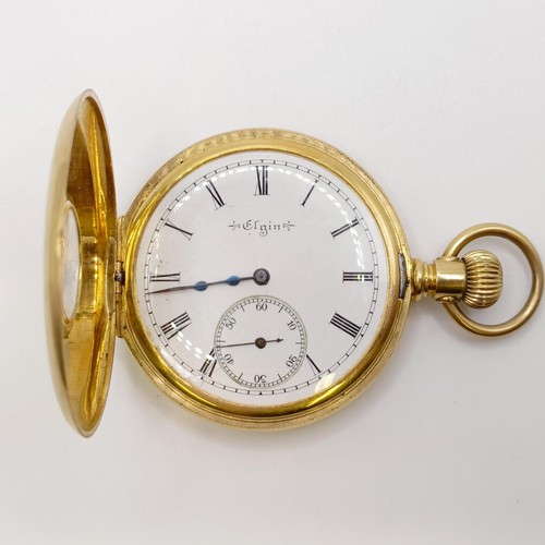 770 - An 18ct gold and blue enamel Elgin half hunter pocket watch, with an enamel dial