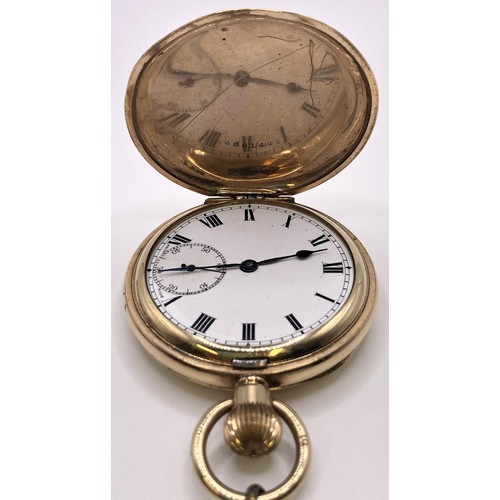 777 - A gold plated full hunter pocket watch, with a gold plated Albert