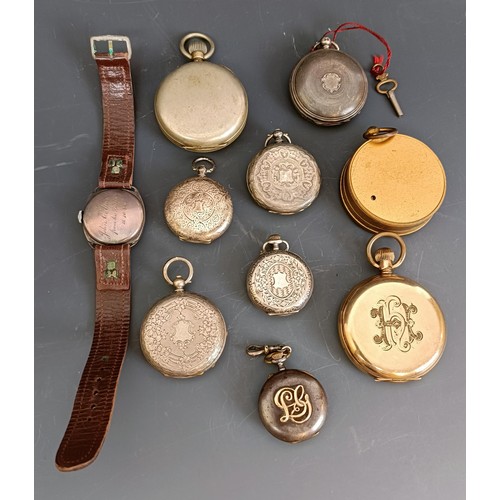 788 - A group of nine pocket and fob watches, and a pocket barometer (10)