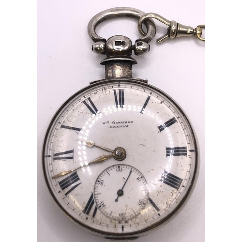 791 - A 19th century silver open face pocket watch, by W Hanson, with a silver Albert