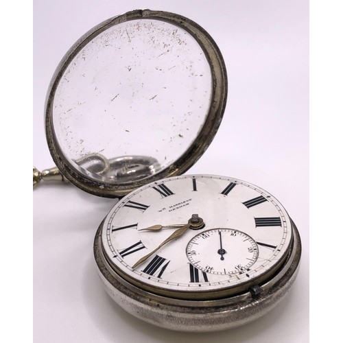 791 - A 19th century silver open face pocket watch, by W Hanson, with a silver Albert