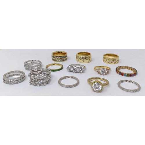 735 - A rose gold plated and cubic zirconia ring, and assorted other dress rings