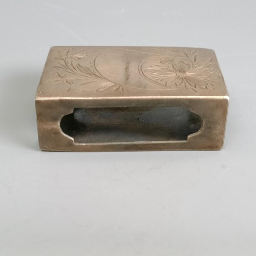 312 - A Russian silver matchbox holder, of small proportions, engraved flowers and foliage, initialled, 84... 