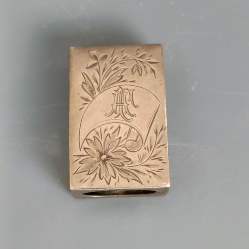 312 - A Russian silver matchbox holder, of small proportions, engraved flowers and foliage, initialled, 84... 