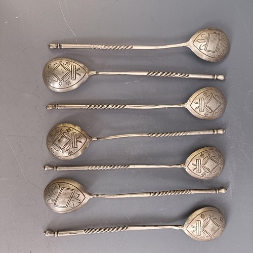 338 - A set of seven Russian spoons, with engraved decoration