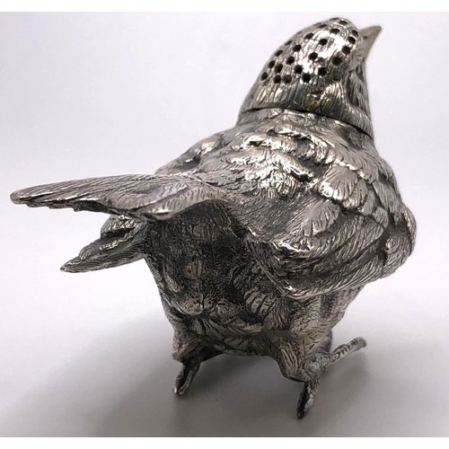 157 - An Edward VII silver pepperette, in the form of a bird, Birmingham 1908, 2.6 ozt, 5 cm high