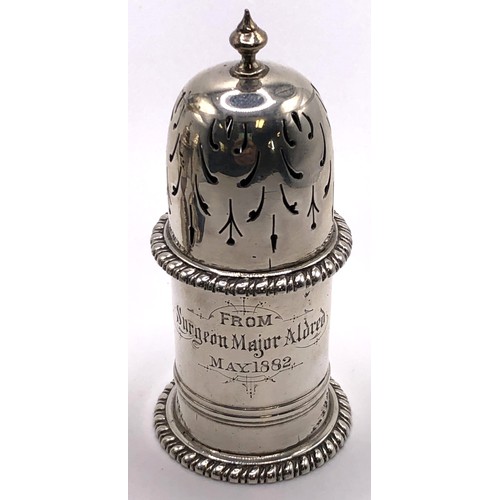 155 - A Victorian silver pepperette, in the form of an Adams style urn, Sheffield 1882, 8.5 cm high, anoth... 