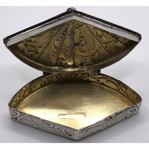 152 - A silver box, in the form of a fan, import marks for Sheffield 1901, 6.5 cm wide