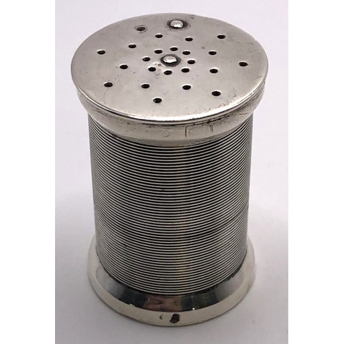 144 - A silver pepperette, in the form of a cotton reel, Sampson & Mordan, retailed by Asprey & So... 