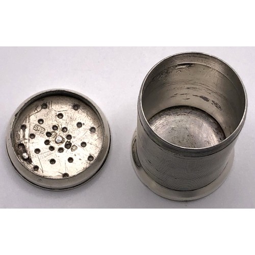 144 - A silver pepperette, in the form of a cotton reel, Sampson & Mordan, retailed by Asprey & So... 