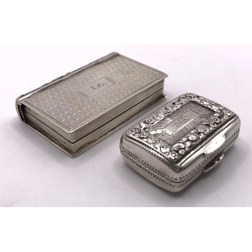 136 - A William IV silver vinaigrette, in the form of a book, with engine turned decoration, initialled, T... 