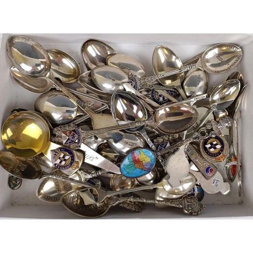 18 - Assorted silver coloured metal, silver plate and other spoons, including Orient Line, SS Orcades, SS... 