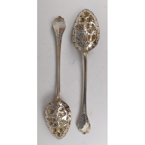 22 - A pair of George III silver berry spoons, initialled, London 1789, 3.4 ozt