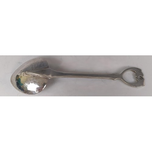 44 - An Arts & Crafts silver spoon, with a heart shaped hammered bowl, A E Jones, Birmingham 1909, 1.... 