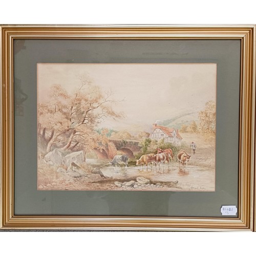 1180 - Bernard Fogerty, two ponies and two figures, watercolour, signed, 26 x 34 cm, and its pair (2)