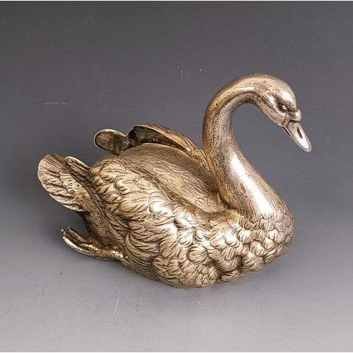 362 - A late Victorian/Edwardian silver plated spoon warmer, in the form of a swan, 14 cm high