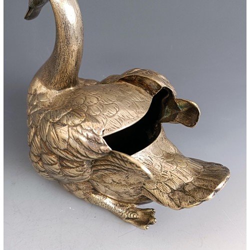 362 - A late Victorian/Edwardian silver plated spoon warmer, in the form of a swan, 14 cm high