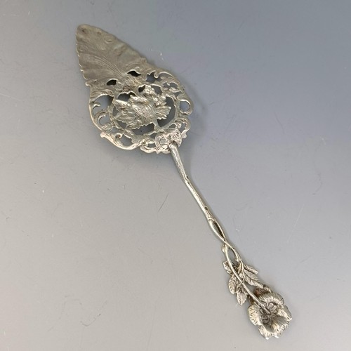 383 - A Continental silver coloured metal server,  with vine leaves, grapes and floral decoration, 19... 