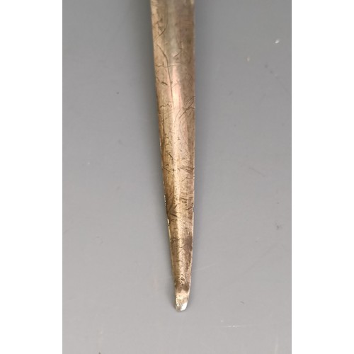 391 - A silver meat skewer, marks indistinct, 30.5 cm