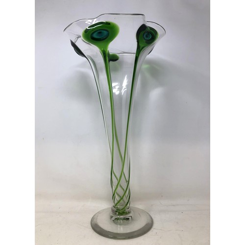 1096 - An Art Nouveau green and clear glass vase, 40 cm high